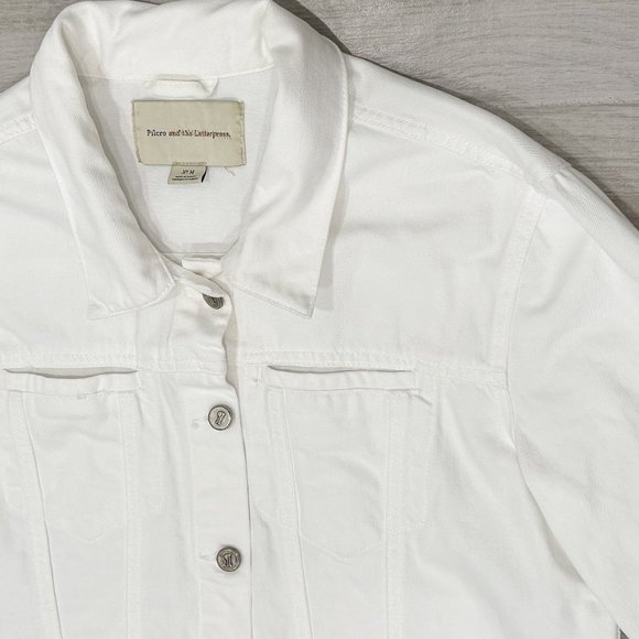 Anthropologie Pilcro Oversized Denim Jean Boyfriend Jacket in Off-White Size M - Picture 7 of 15